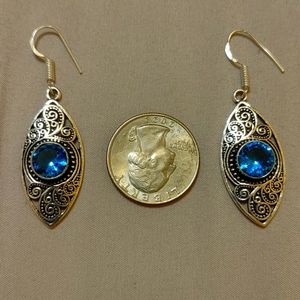 New simulated blue topaz sterling silver dangle earrings